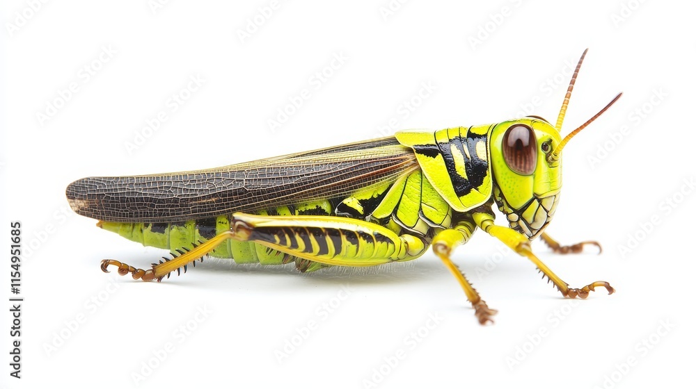 Vibrant green grasshopper isolated on white background. Vibrant green grasshopper isolated on white background.