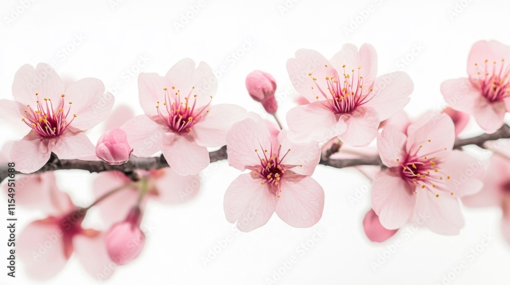 Naklejka premium Delicate Pink Cherry Blossoms Blooming On Branch