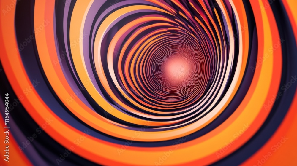 Abstract swirling tunnel with vibrant orange, purple, and black stripes leading to a bright light. Abstract swirling tunnel with vibrant orange, purple, and black stripes leading to a bright light.