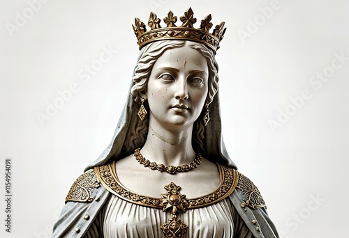 A medieval queen statue on a white background.