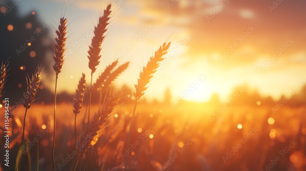Fototapeta premium Sunrise Over Wheat Field with Natural Lighting
