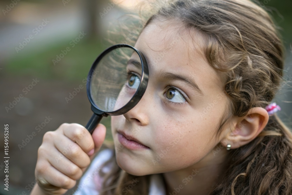 little girl looking through magnifying glass little girl looking through magnifying glass