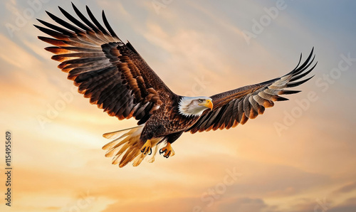 Wallpaper Mural A white headed eagle flying in the clouds at the top of a high mountain Torontodigital.ca