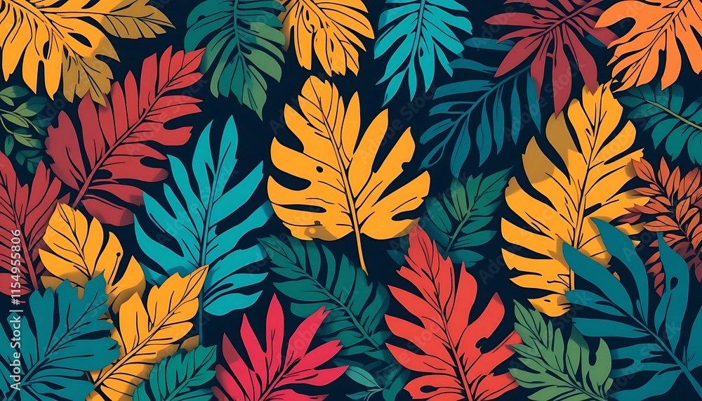 Vibrant Tropical Leaves Colorful Pattern Design Vibrant Tropical Leaves Colorful Pattern Design
