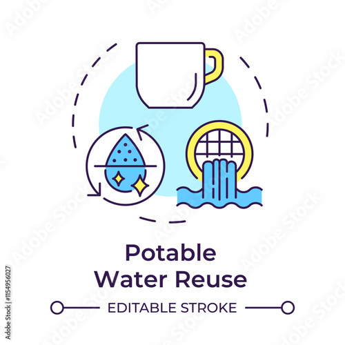 Potable water reuse multi color concept icon. Advanced treatment of wastewater. Drinking standards providing. Round shape line illustration. Abstract idea. Graphic design. Easy to use in booklet