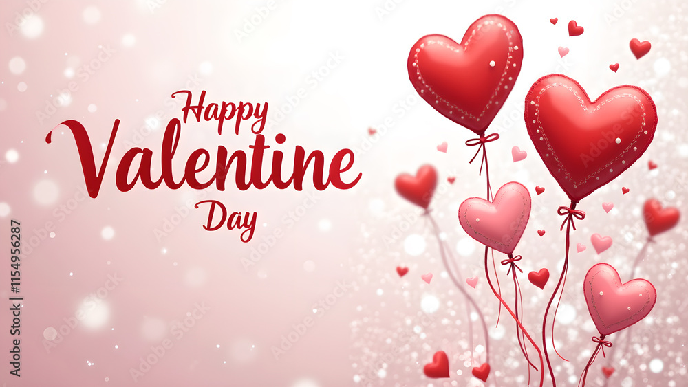 Happy Valentine's Day card with heart shaped balloons. Romantic and festive design. Happy Valentine's Day card with heart shaped balloons. Romantic and festive design.