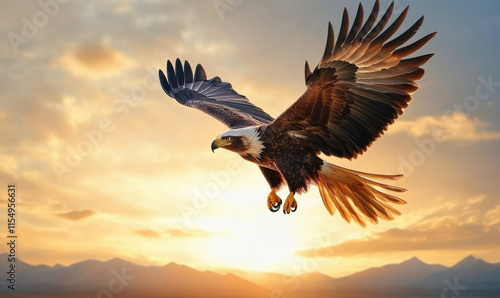 Wallpaper Mural A white headed eagle flying in the clouds at the top of a high mountain Torontodigital.ca