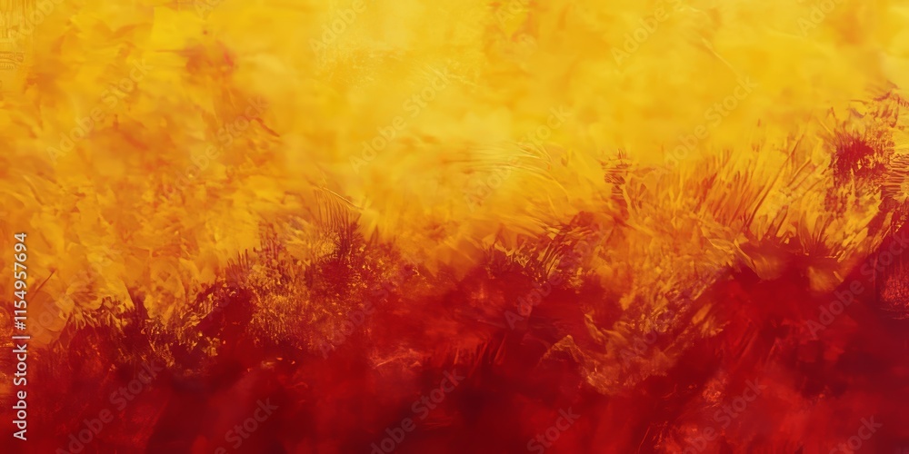Fototapeta premium A textured backdrop in shades of yellow and crimson, showcasing a creative brushstroke design with a grunge effect. This vivid background is both yellow and crimson.