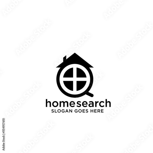 magnifying glass with house home for search find apartment logo design