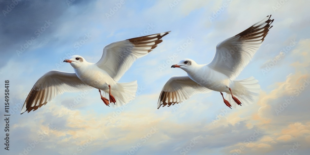 Fototapeta premium Soaring Brown headed gulls gracefully navigate the skies, showcasing their remarkable agility and beauty. These Brown headed gulls are a captivating sight in their natural habitat.