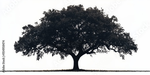 Silhouette of a large, isolated tree against a white background, showcasing the distinctive shape and characteristics of the tree as a striking visual element in artistic compositions. photo