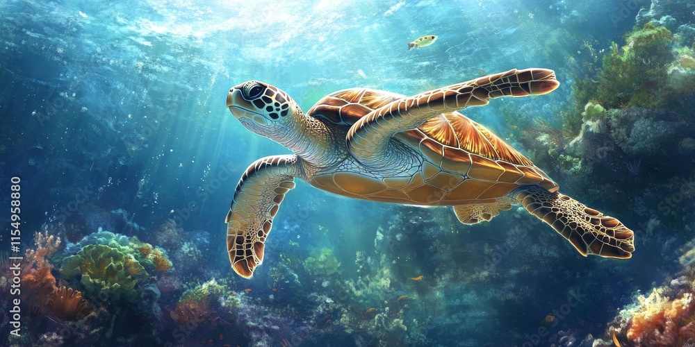 Digital art featuring a sea turtle swimming gracefully in the ocean showcases the vibrant beauty of marine life. This sea turtle artwork highlights the enchanting charm of oceanic environments. Digital art featuring a sea turtle swimming gracefully in the ocean showcases the vibrant beauty of marine life. This sea turtle artwork highlights the enchanting charm of oceanic environments.