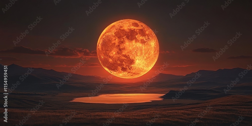 Fototapeta premium Stunning picture showcasing a beautiful full moon view, highlighting the enchanting allure of the moons glow and its impact on the surrounding scenery in this breathtaking image.
