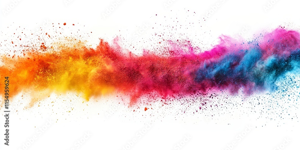 Vibrant colorful powder particles burst and scatter against a clean white background, creating a dynamic visual of colorful powder in motion, showcasing the energy and beauty of colorful powder. Vibrant colorful powder particles burst and scatter against a clean white background, creating a dynamic visual of colorful powder in motion, showcasing the energy and beauty of colorful powder.