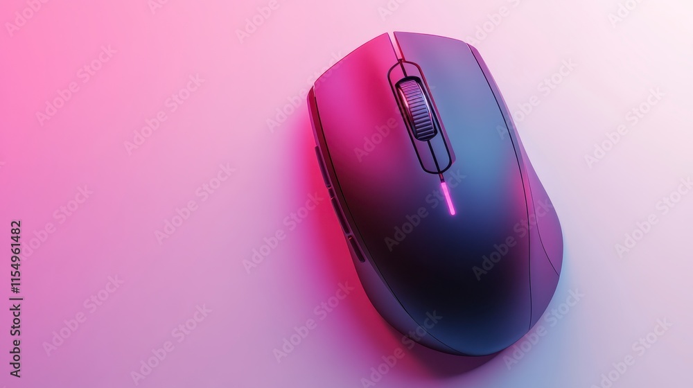 Wireless computer mouse on pink and purple background. Wireless computer mouse on pink and purple background.