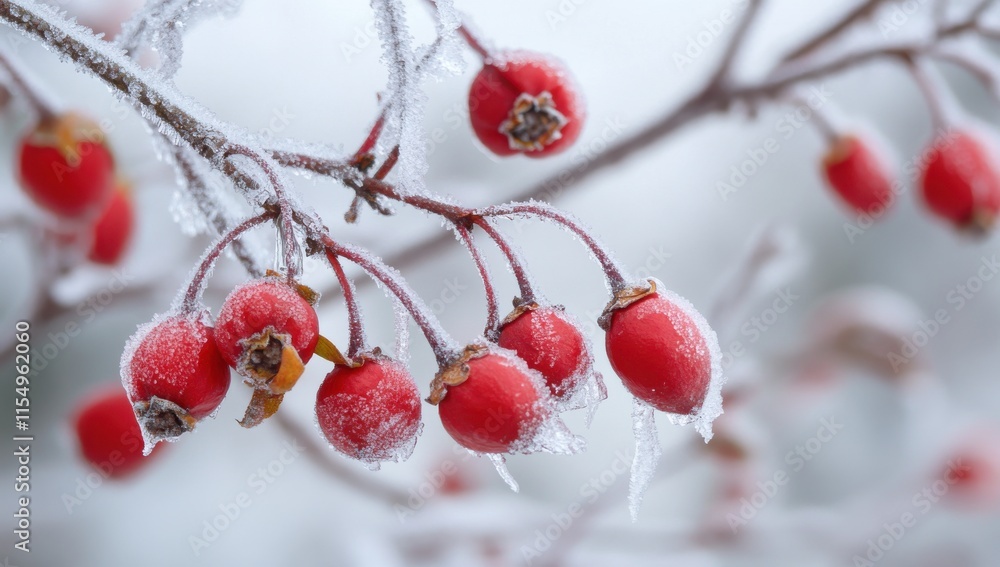 Frosty Red Berries on Branches with Icy Coating Captivating Winter Landscape Displaying Nature’s Beauty in Cold Weather Conditions Frosty Red Berries on Branches with Icy Coating Captivating Winter Landscape Displaying Nature’s Beauty in Cold Weather Conditions