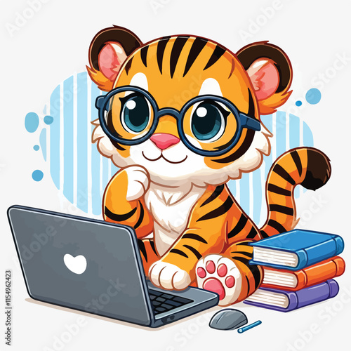Cute tiger working with laptop and wearing a blezer vector image
