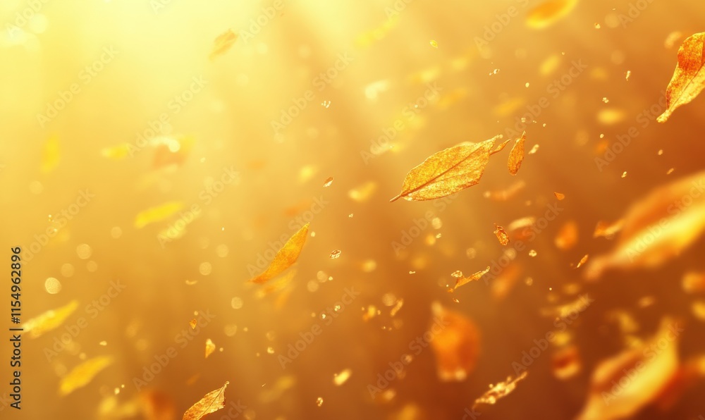 Fototapeta premium Gentle Autumn Breeze: Falling Leaves in Golden Light with a Magical Atmosphere Capturing the Essence of Change and Transitions in Nature's Cycle