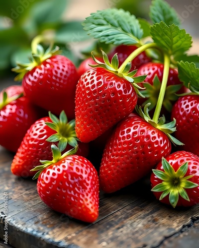 image de plusieurs fraises mûres et rouges photographiée en gros plan photo