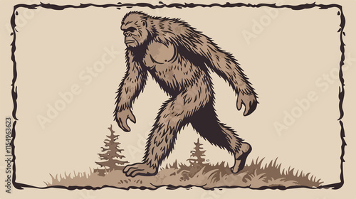 Bigfoot Walking Flat Vector Illustration photo