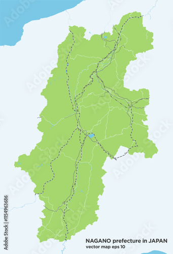 日本の長野県のシンプルな緑色のロードマップ