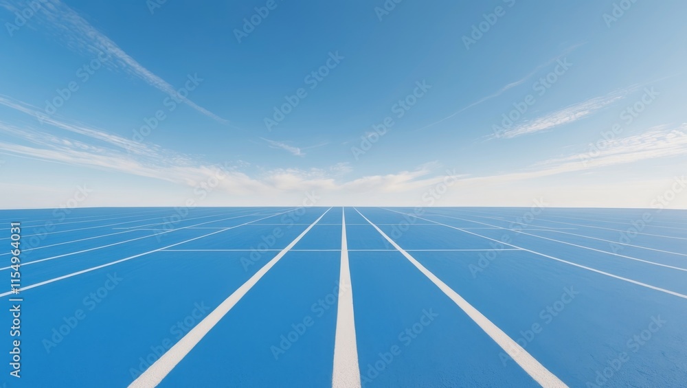 Fototapeta premium Stadium with a blue field and a blue sky