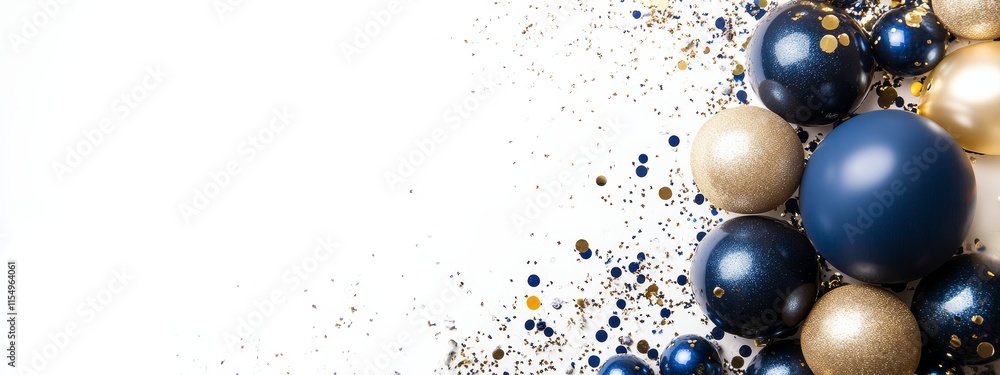 Blue and gold balloons with confetti on white. Blue and gold balloons with confetti on white.