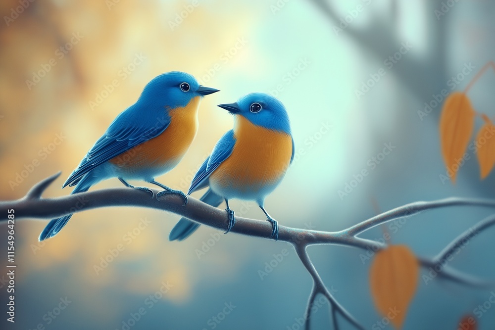 Two male bluebirds on perch blurred background
Two male bluebirds on perch blurred background