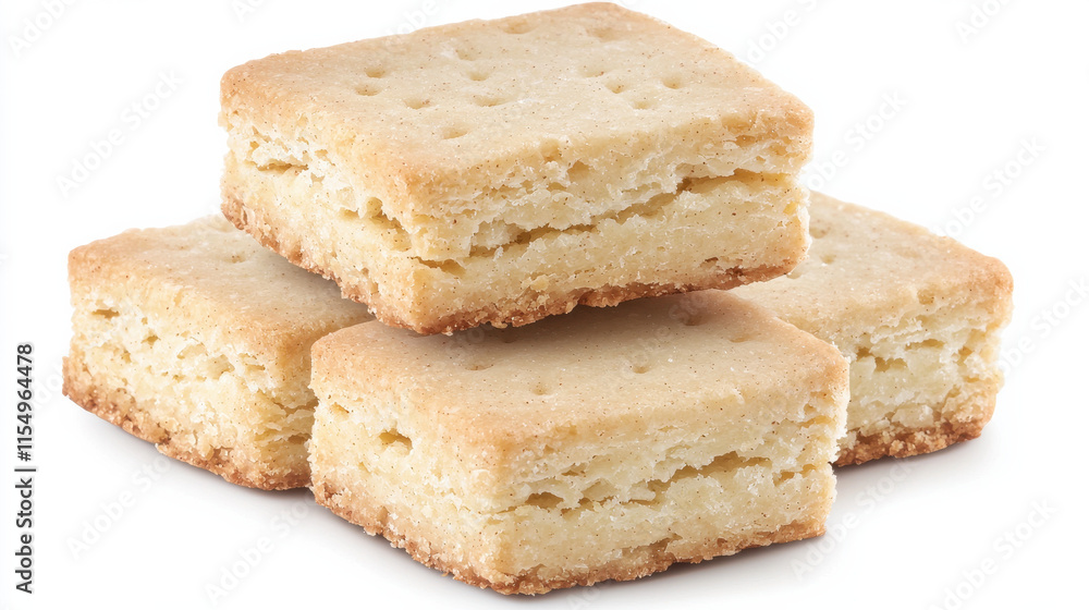 Four square shortbread cookies stacked on white background isolated design on white background Four square shortbread cookies stacked on white background isolated design on white background