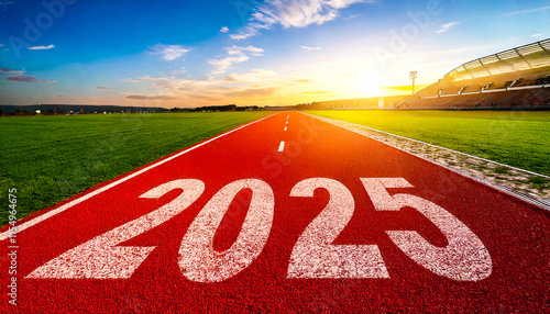 A running track that starts with 2025, representing New Year's resolutions and future goals