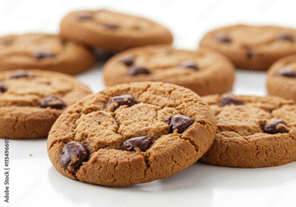 Chocolate chip cookie on white background close-up Chocolate chip cookie on white background close-up