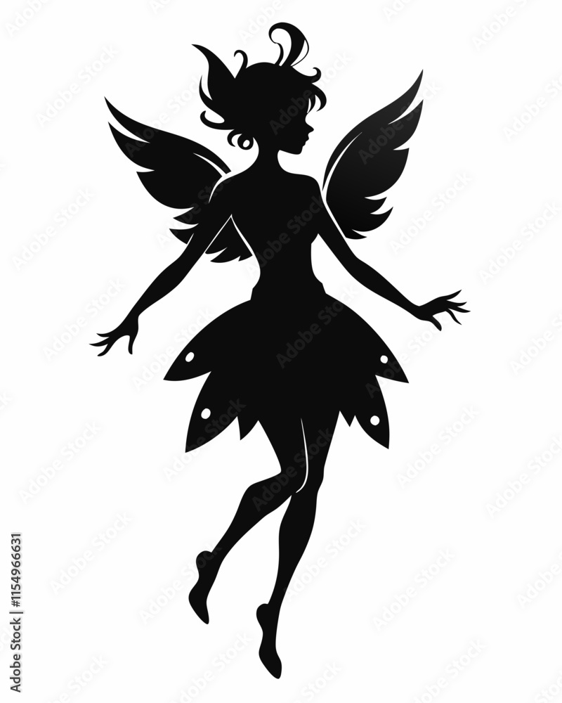 Fairy Silhouette Illustration – Enchanting Black and White Vector Design. Fairy Silhouette Illustration – Enchanting Black and White Vector Design.