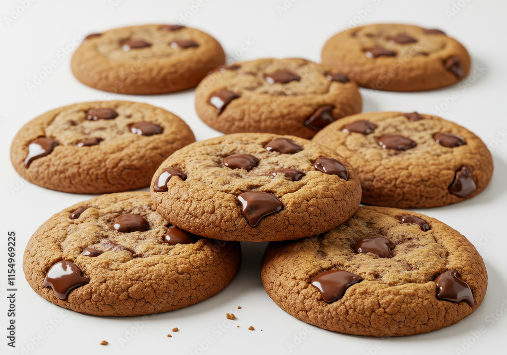 Chocolate chip cookie on white background close-up Chocolate chip cookie on white background close-up
