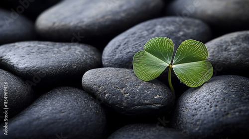 Wallpaper Mural A vibrant green clover leaf rests on smooth, dark gray stones. Torontodigital.ca