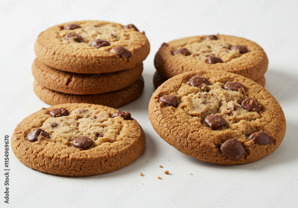 Chocolate chip cookie on white background close-up Chocolate chip cookie on white background close-up