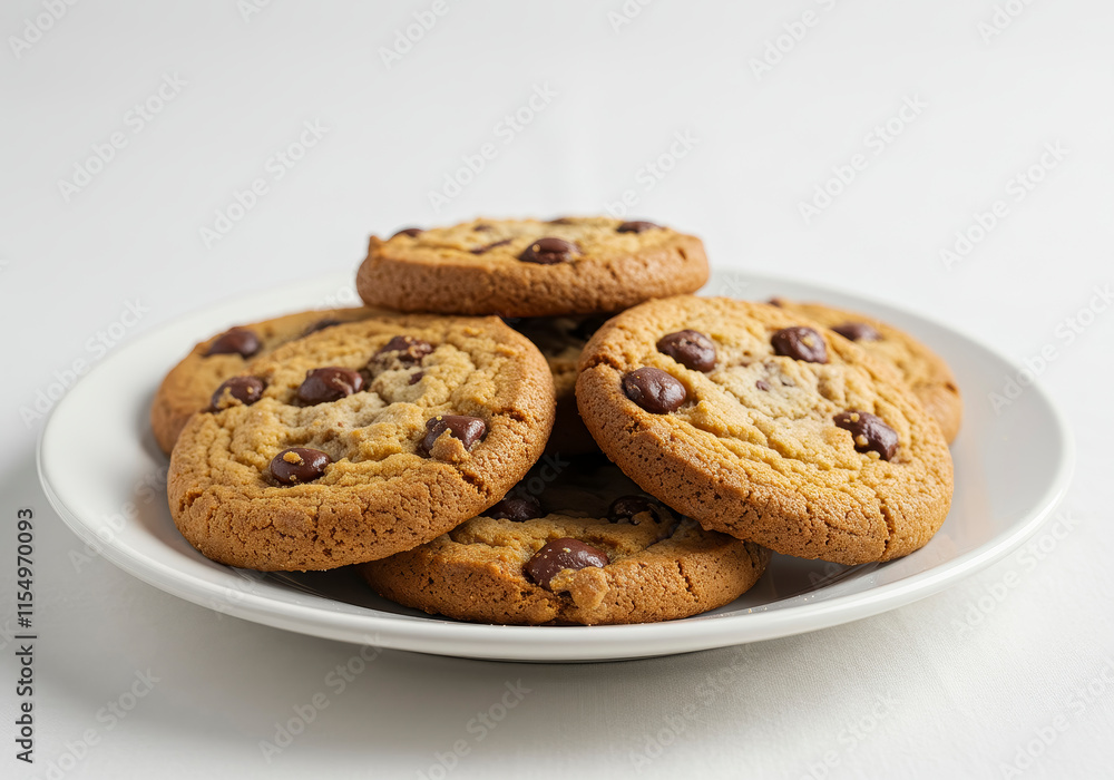 Chocolate chip cookie on white background close-up Chocolate chip cookie on white background close-up