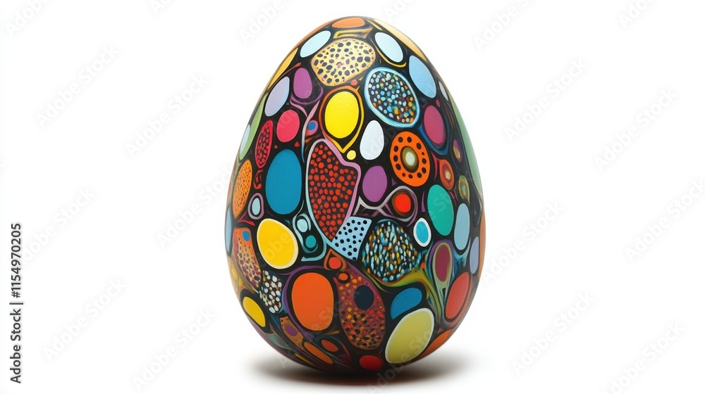 Bright and colorful Easter egg with intricate dot-and-line designs, placed on a pure white background for a modern look. Bright and colorful Easter egg with intricate dot-and-line designs, placed on a pure white background for a modern look.