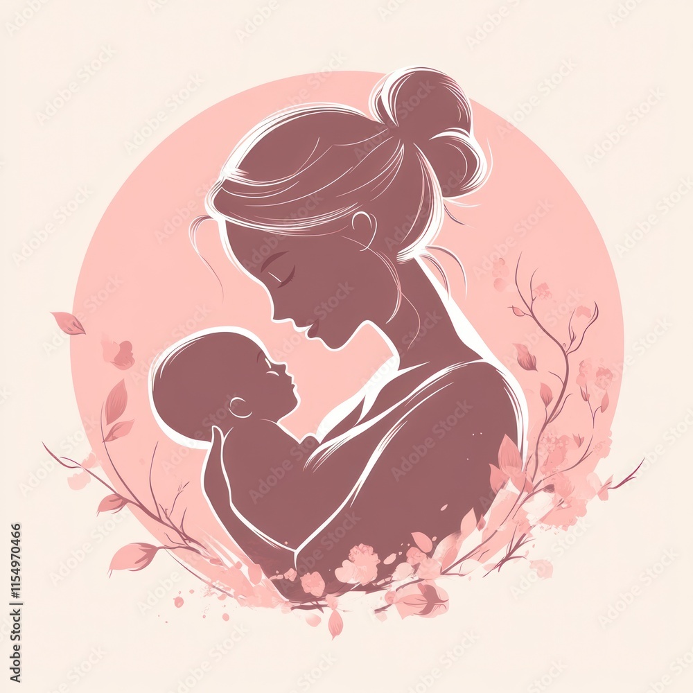 Silhouette of a mother holding a baby, Silhouette of a mother holding a baby,