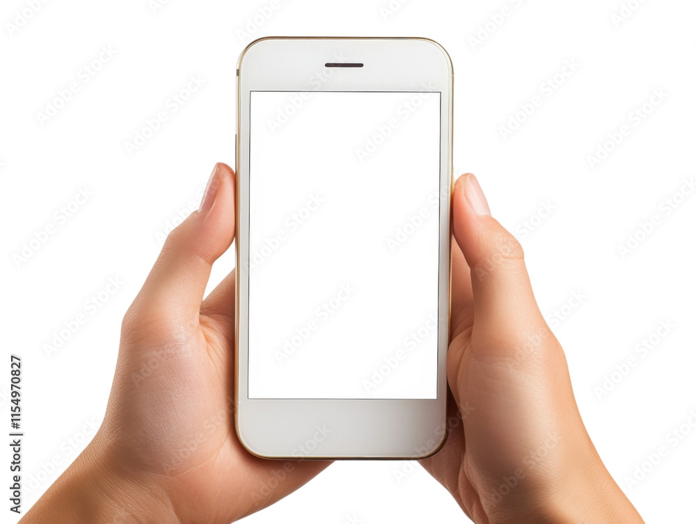 Hands Holding Smartphone with Blank Screen Isolated on White Background for Mockup and Design Presentation Hands Holding Smartphone with Blank Screen Isolated on White Background for Mockup and Design Presentation