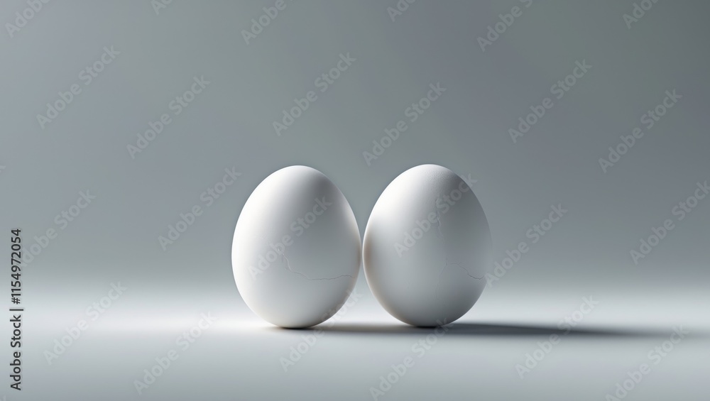 two eggs are sitting on a table with a gray background two eggs are sitting on a table with a gray background