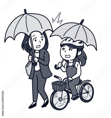 傘さし自転車と接触する人（人物のみ・1トーン）