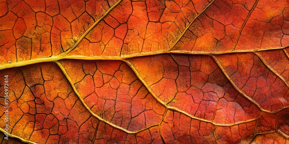 Obraz premium Close up showcasing the intricate texture of an autumn leaf, highlighting the natural patterns and vivid colors that define the beauty of autumn leaf details in nature.