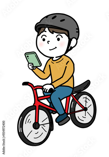 自転車でスマホを見る人（肌色白）