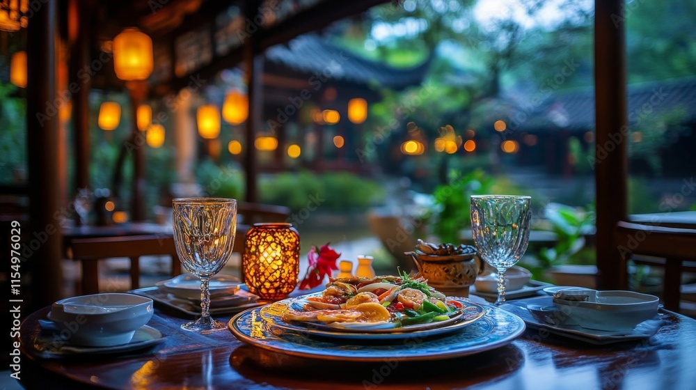 Romantic Asian Seafood Dinner Under Lantern Lights Romantic Asian Seafood Dinner Under Lantern Lights