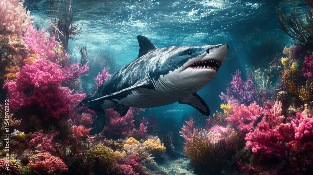 Fototapeta premium Vibrant Predators in Colorful Coral Reef Scene