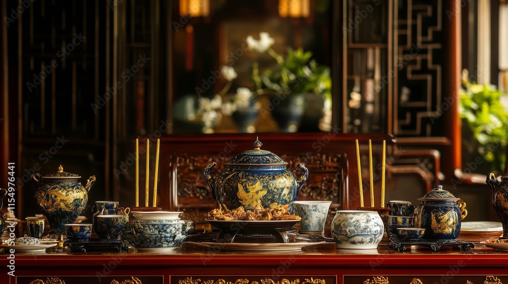 Elegant Asian Tea Ceremony Table Setting Display Elegant Asian Tea Ceremony Table Setting Display