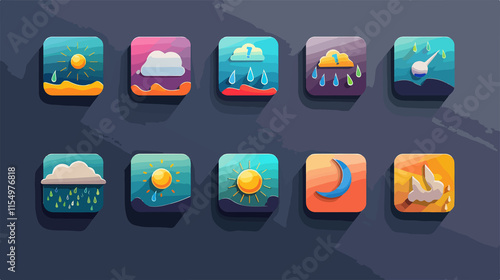 Flat Weather Forecast Icons Set Vector Illustration photo