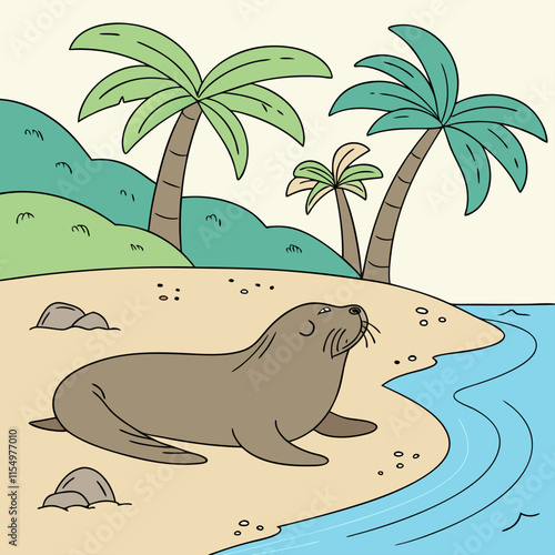 A peaceful Hawaiian Monk Seal resting on the beach, perfect for nature lovers and tropical-themed designs.