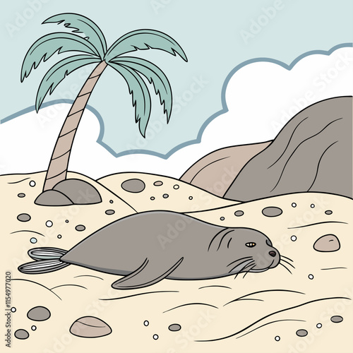 A peaceful Hawaiian Monk Seal resting on the beach, perfect for nature lovers and tropical-themed designs.