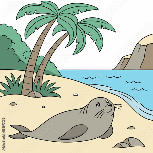 A peaceful Hawaiian Monk Seal resting on the beach, perfect for nature lovers and tropical-themed designs.